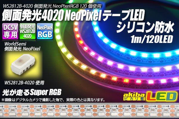 画像1: 側面発光 4020NeoPixel MiniテープLED シリコン防水 1m/120LED (1)